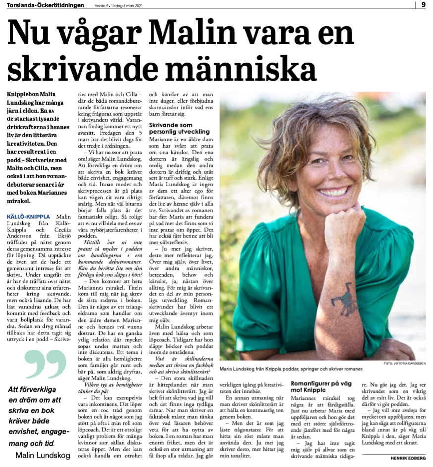 Intervju om mig och mitt författarskap, Malin Lundskog, Knippla
