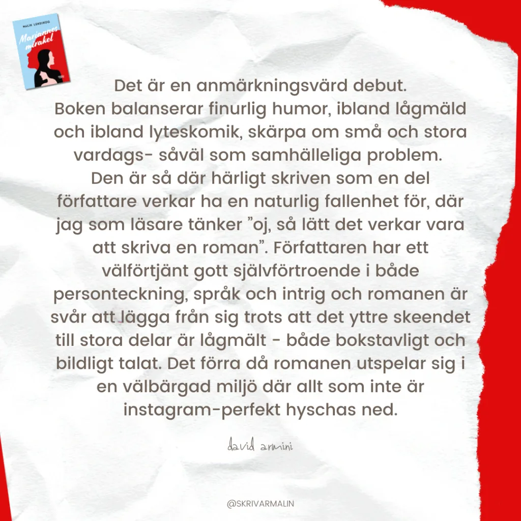 recension av Mariannes mirakel, Malin Lundskog, debutroman