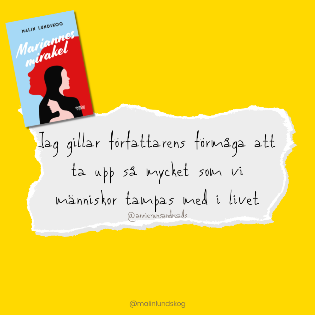 Mariannes mirakel får fina recensioner, recension, Mariannes mirakel, Malin Lundskog, feelgood, författare, relationsroman
