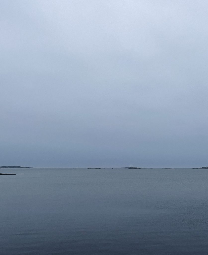 stora oset, utsikt, västkusten, fyr, skön söndag, grå himmel, grått hav
