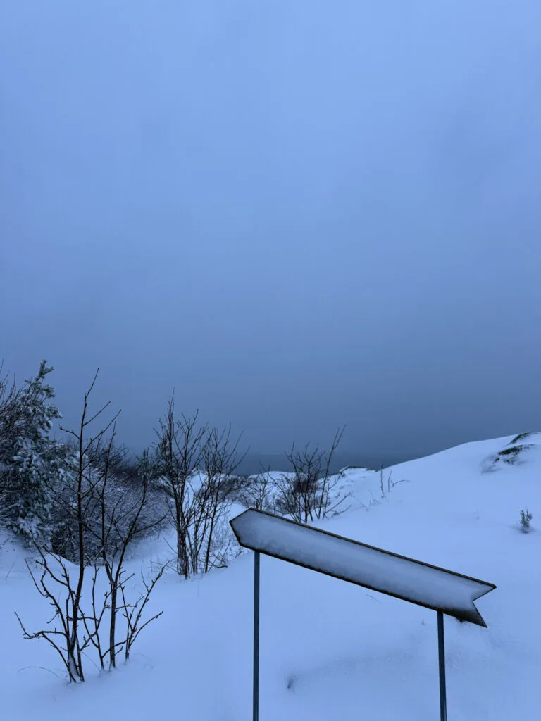 knippla, utsikt, skylt, snö