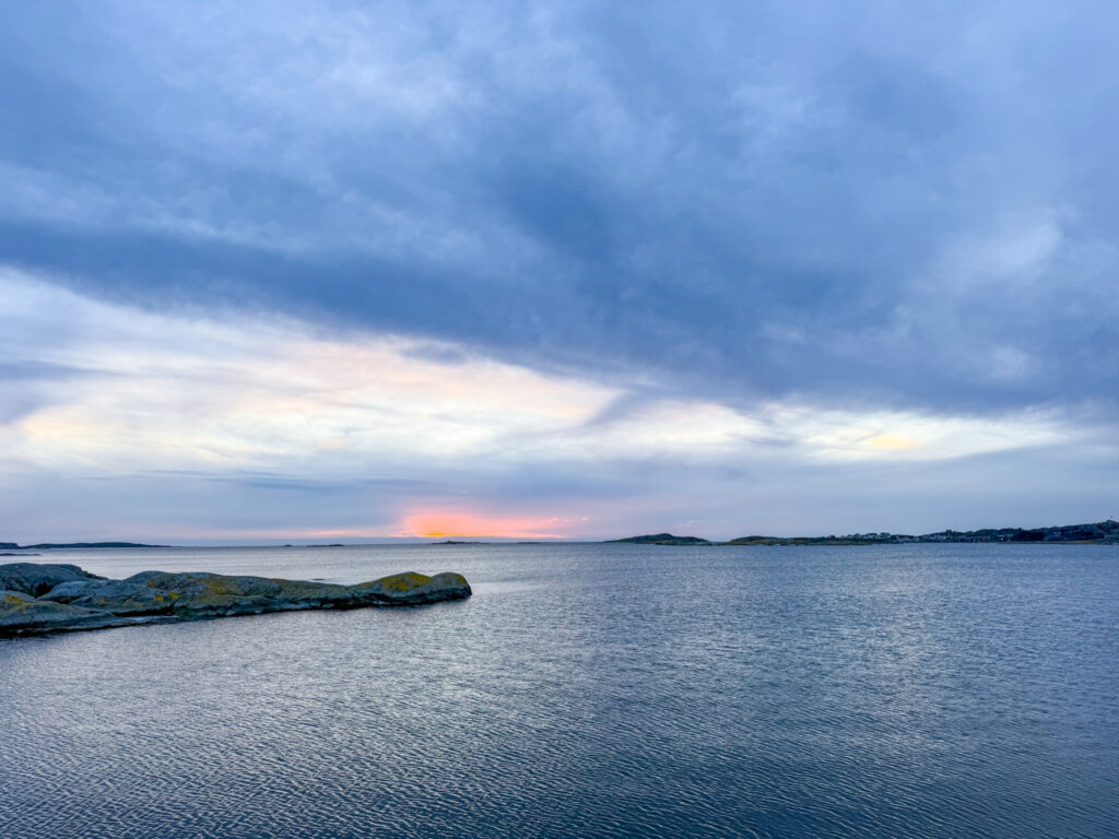 utsikt, solnedgång, röddeviga, västkusten, knippla