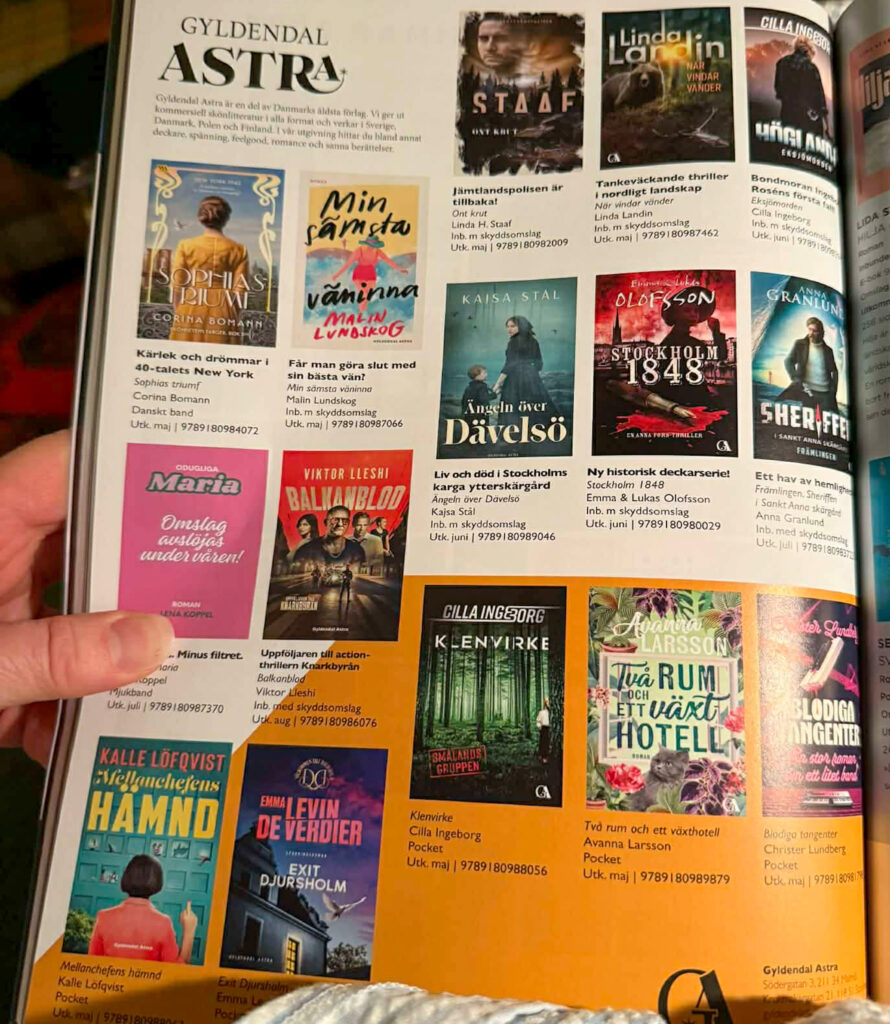 svensk bokhandel, min roman visas upp, 